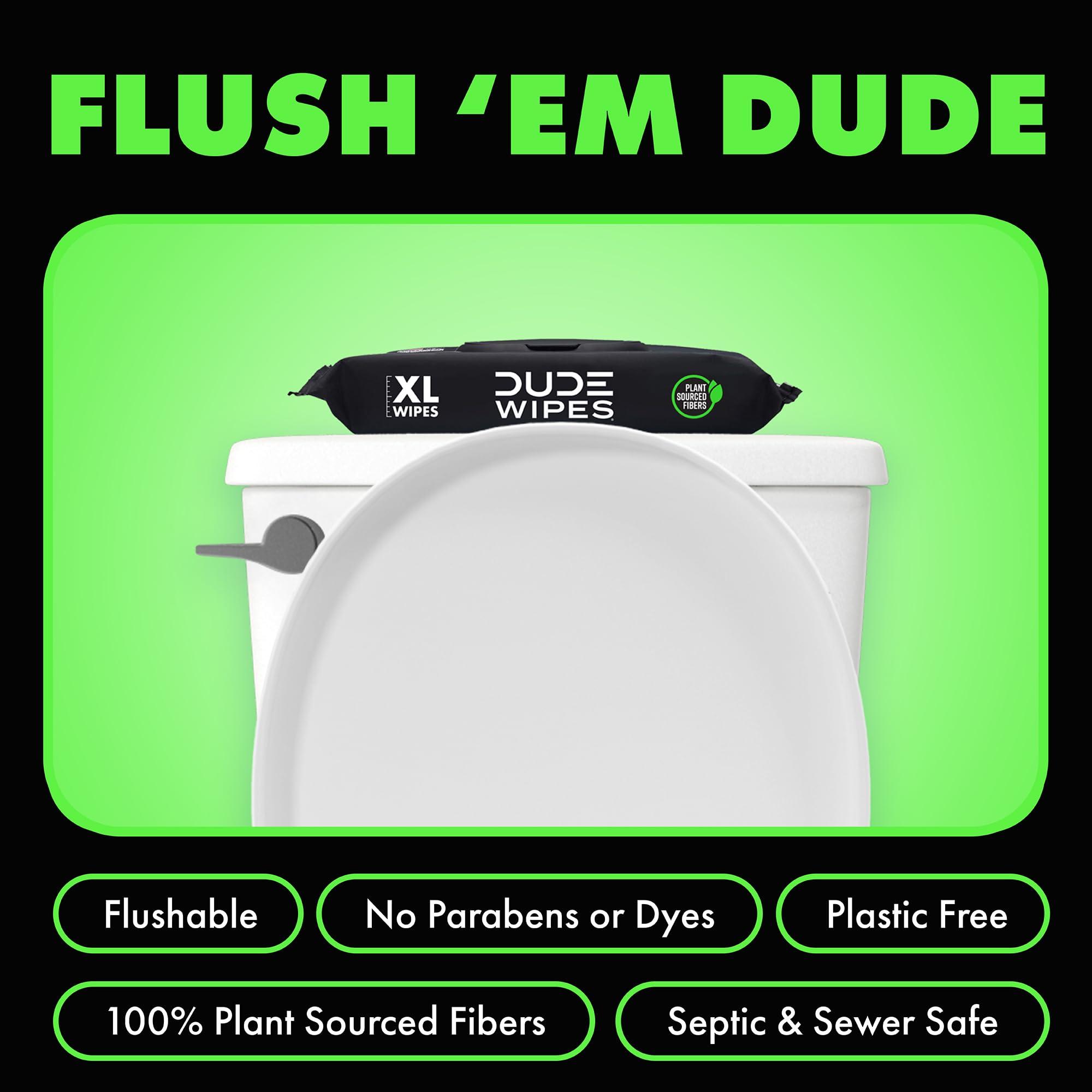 Dude DUDE Wipes - Flushable Wipes - 3 Pack, 144 Wipes - Herbal Relief Extra-Large Wet Wipes - With Hazel & Geranium Essential Oils - Septic and Sewer Safe Butt Wipes For Adults