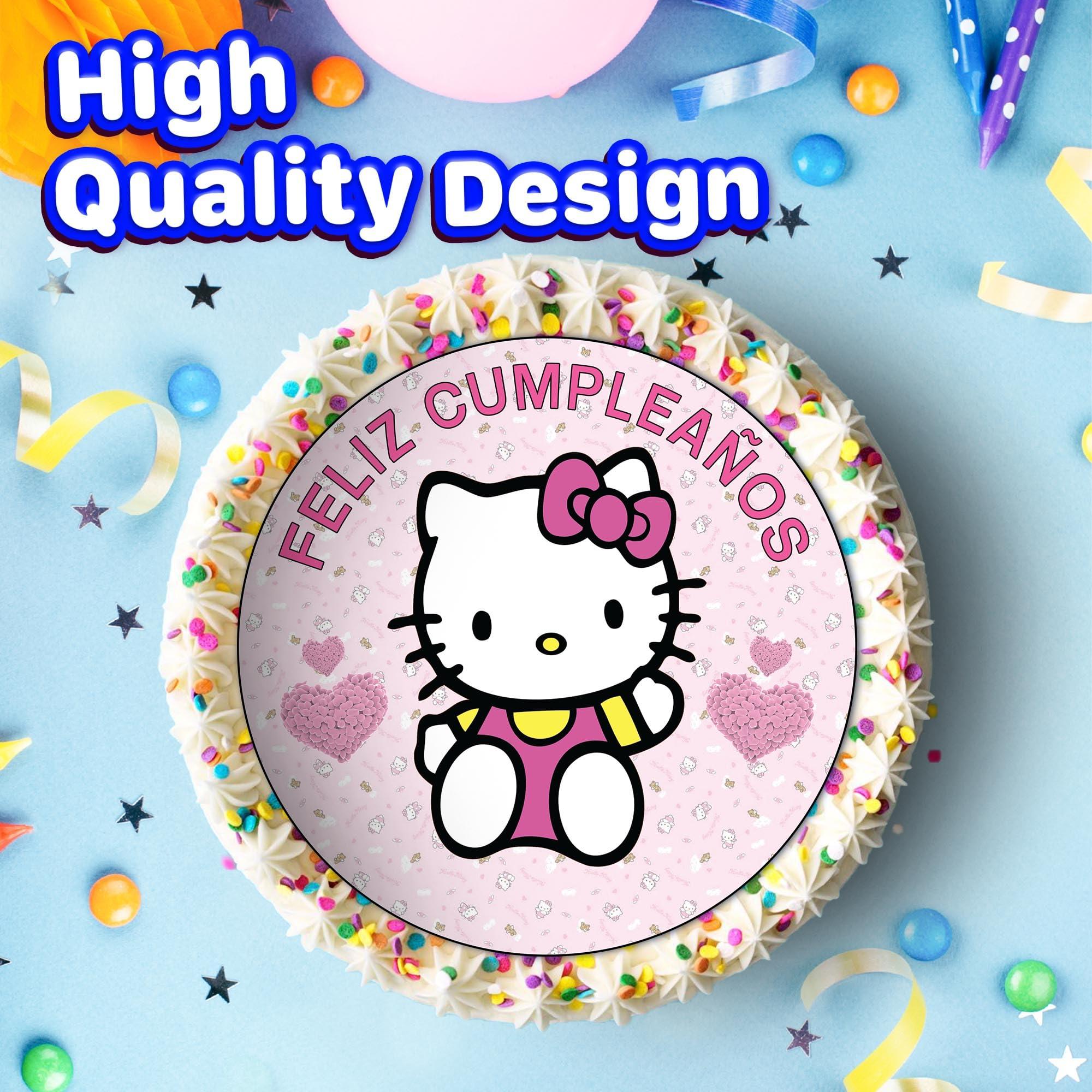 HAPPY CHOICES 7.5 Inch Edible Cake Toppers Pink Kitty Inspired Birthday Party Collection of Edible Cake Decorations