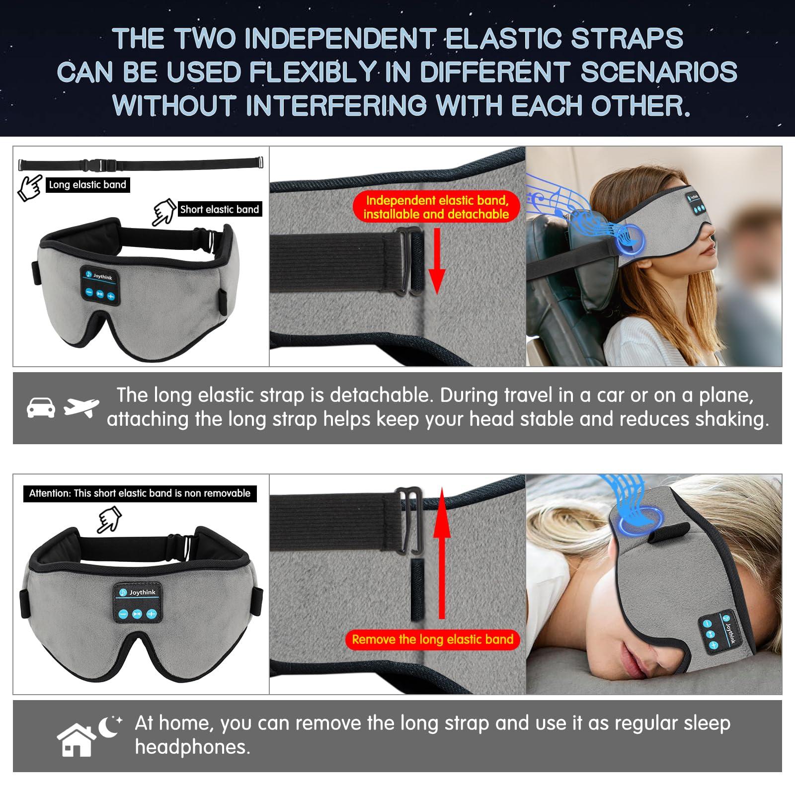Joythink Joythink Sleep Headphones Headband Sleep Mask Eye Mask 3D Deep Bluetooth for Sleeping Blackout Washable Music Eye Cover with Speaker Microphones Gray