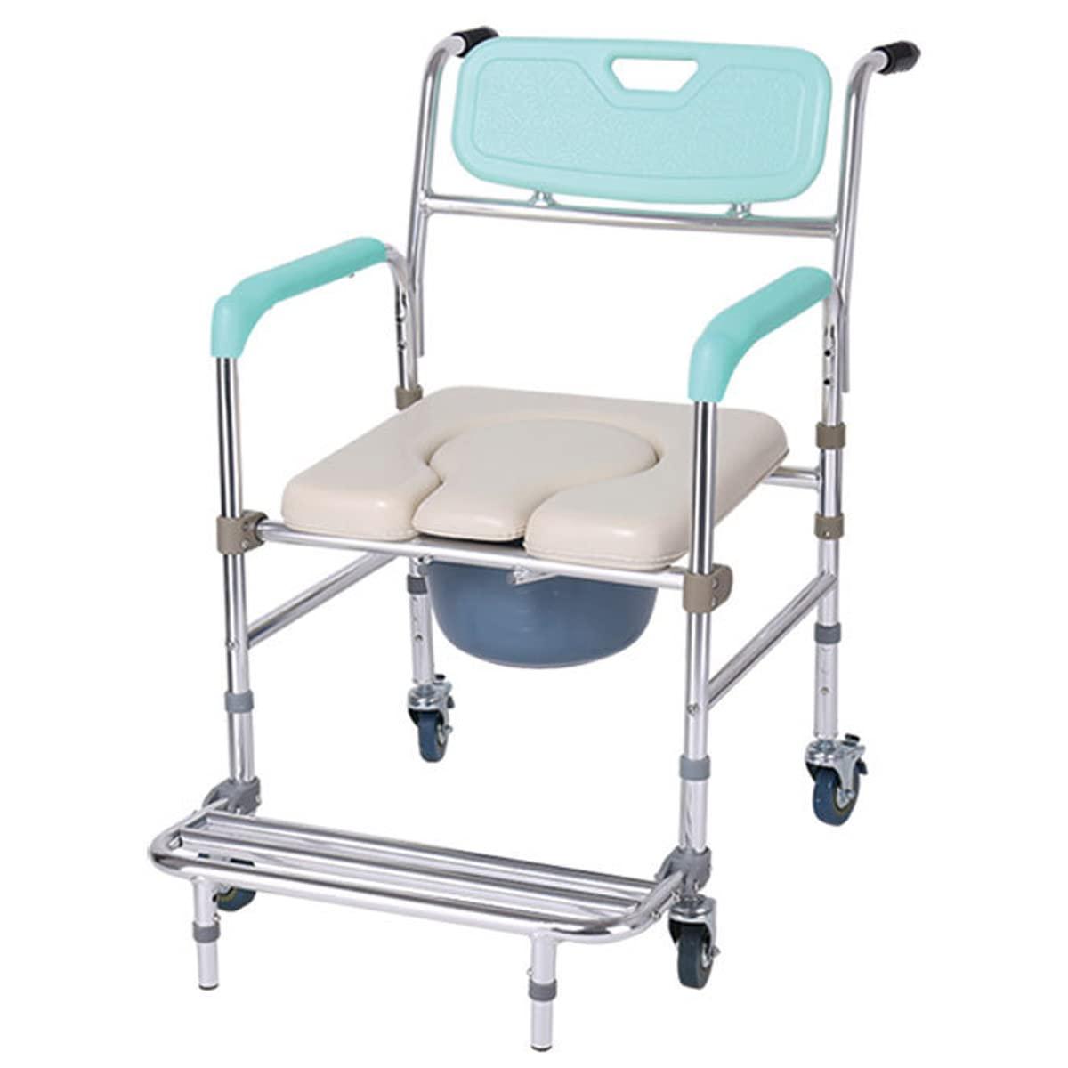 GaRcan GaRcan Seniors Potty Chair, Adult Portable Toilet Seat, Height Adjustable and Commode Padded Backrest and Padded Seat with Casters, for Elderly and Disabled