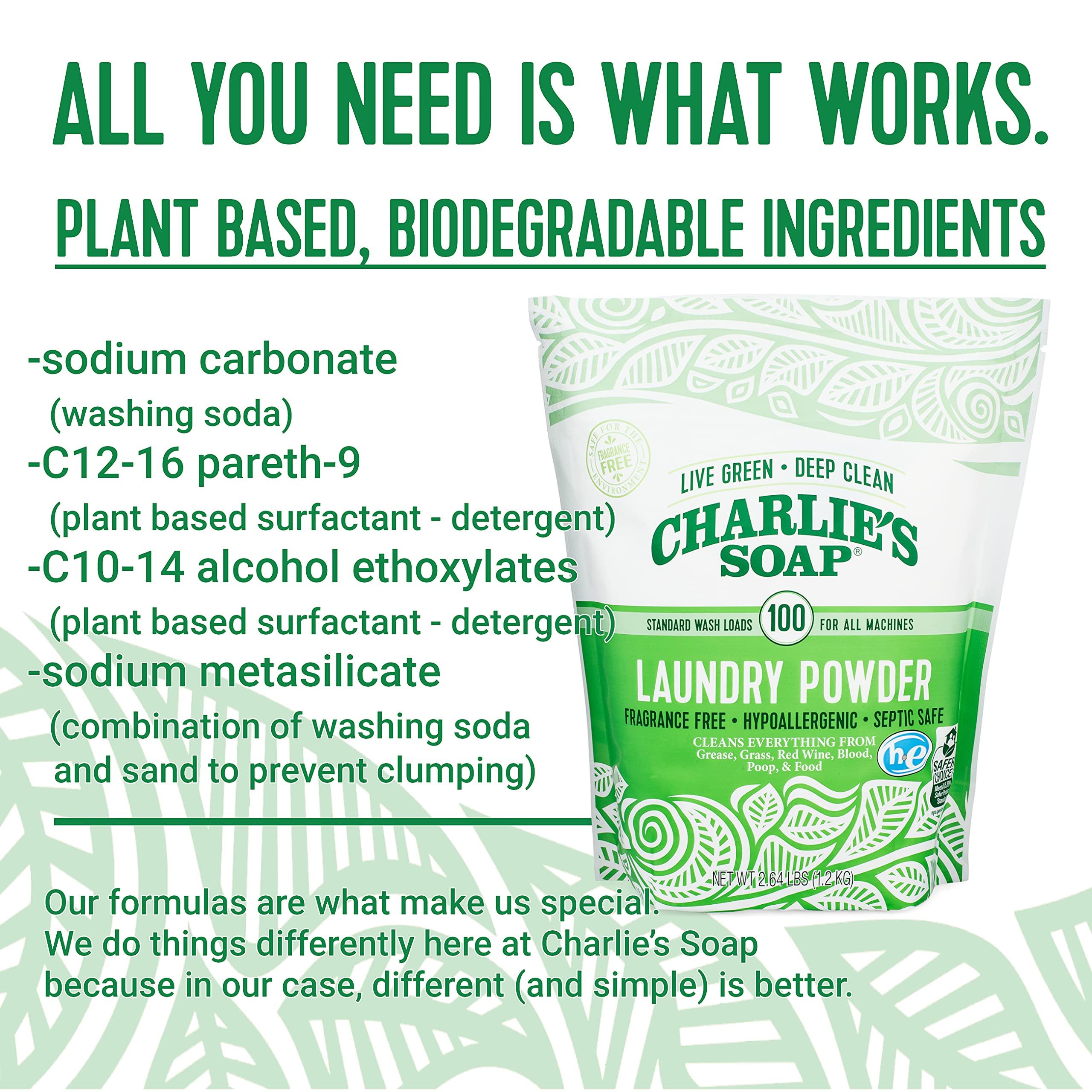 Charlie's Soap Charlie’s Soap Laundry Powder (100 Loads, 3 Pack) Hypoallergenic Deep Cleaning Washing Powder Detergent – Eco-Friendly, Safe, and Effective
