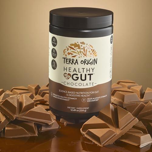 TERRA ORIGIN TERRA ORIGIN Healthy Gut Chocolate | 30-Servings with L-Glutamine, Zinc, Glucosamine, Slippery Elm Bark, Marshmallow Root and More!
