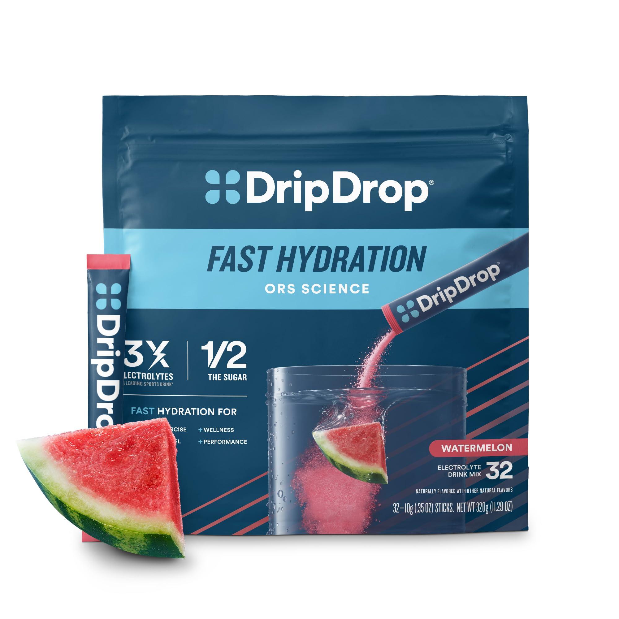 DripDrop DripDrop Hydration - Watermelon - Electrolyte Drink Mix Single Serve Hydration Powder Packets | Non-GMO, Gluten Free, Vegan | 32 Sticks