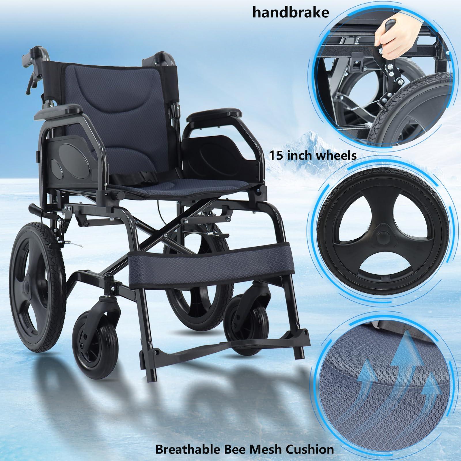 urge medical Lightweight Wheelchair Aluminum Alloy with Handbrakes, Silla de Ruedas for Adults, Durable Square Tube and Flip Up Armrest