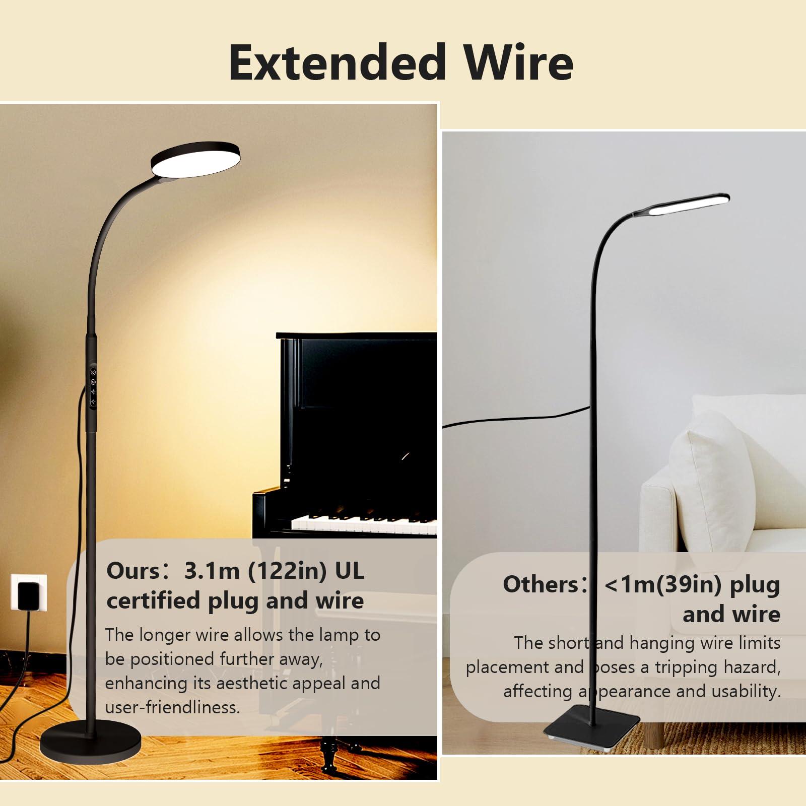 Aulaidik Light Therapy Lamp, 3 in 1 Happy Therapy Floor Lighting, 11000 Lux Full Spectrum Therapy Lamps, UV-Free LED Sunlight, 10 Brightness/5 Color/Gooseneck/Height Adjustable With Remote Timer Control, Black