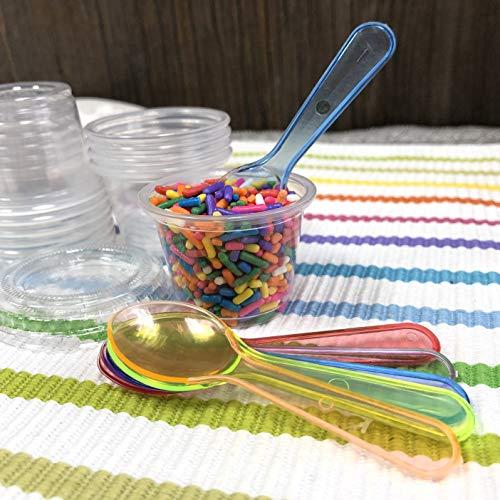 Outside the Box Papers Mini Taster Spoons - Clear Plastic - Blue, Pink, Green, Yellow, Orange - 150 Pack by Outside the Box Papers