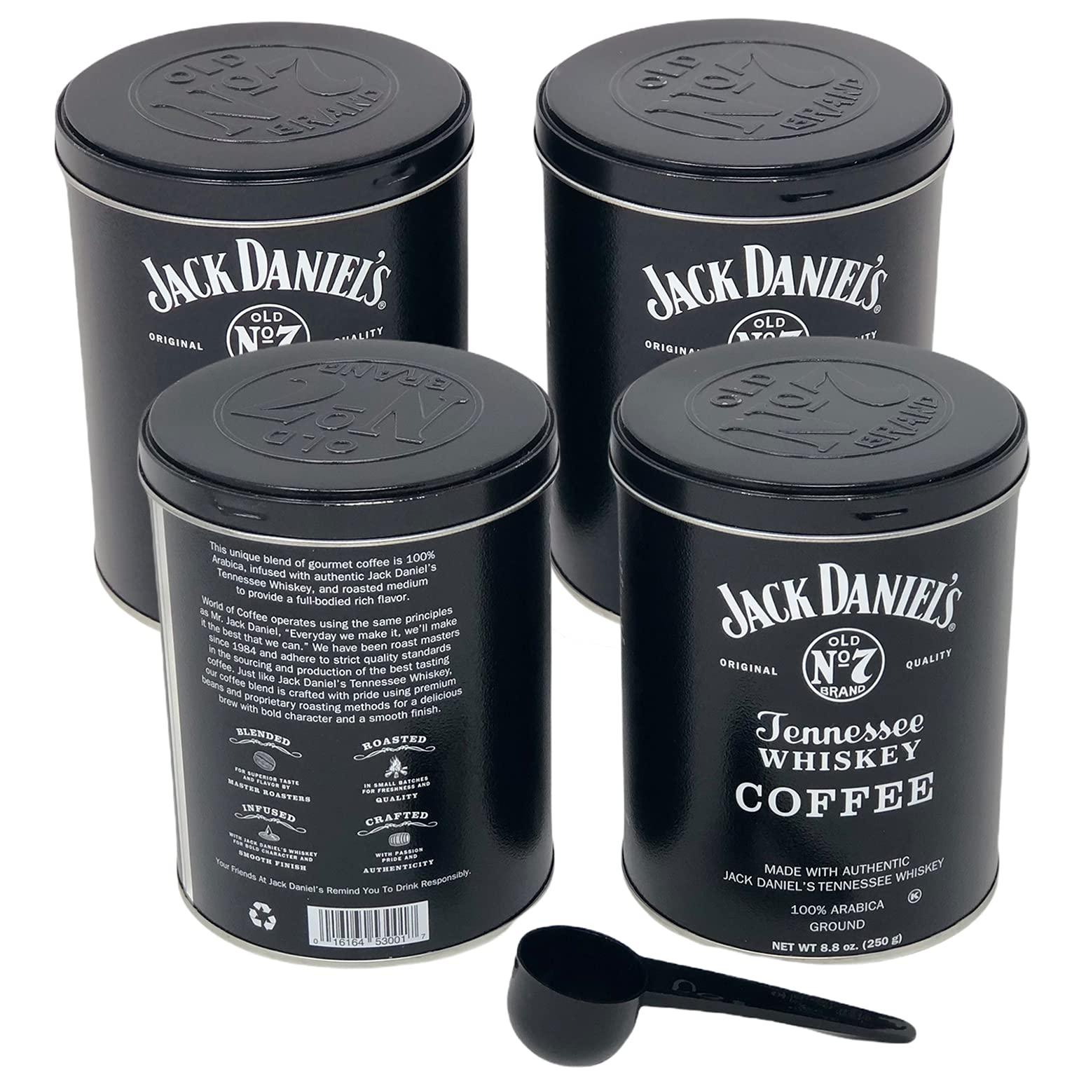 Lara's Gourmet Passions Jack Daniels Coffee (4 Pack, 8.8oz Each) Bundled with Complimentary Measuring Spoon - 100% Arabica, Medium Roast, Ground Gourmet Coffee, Kosher