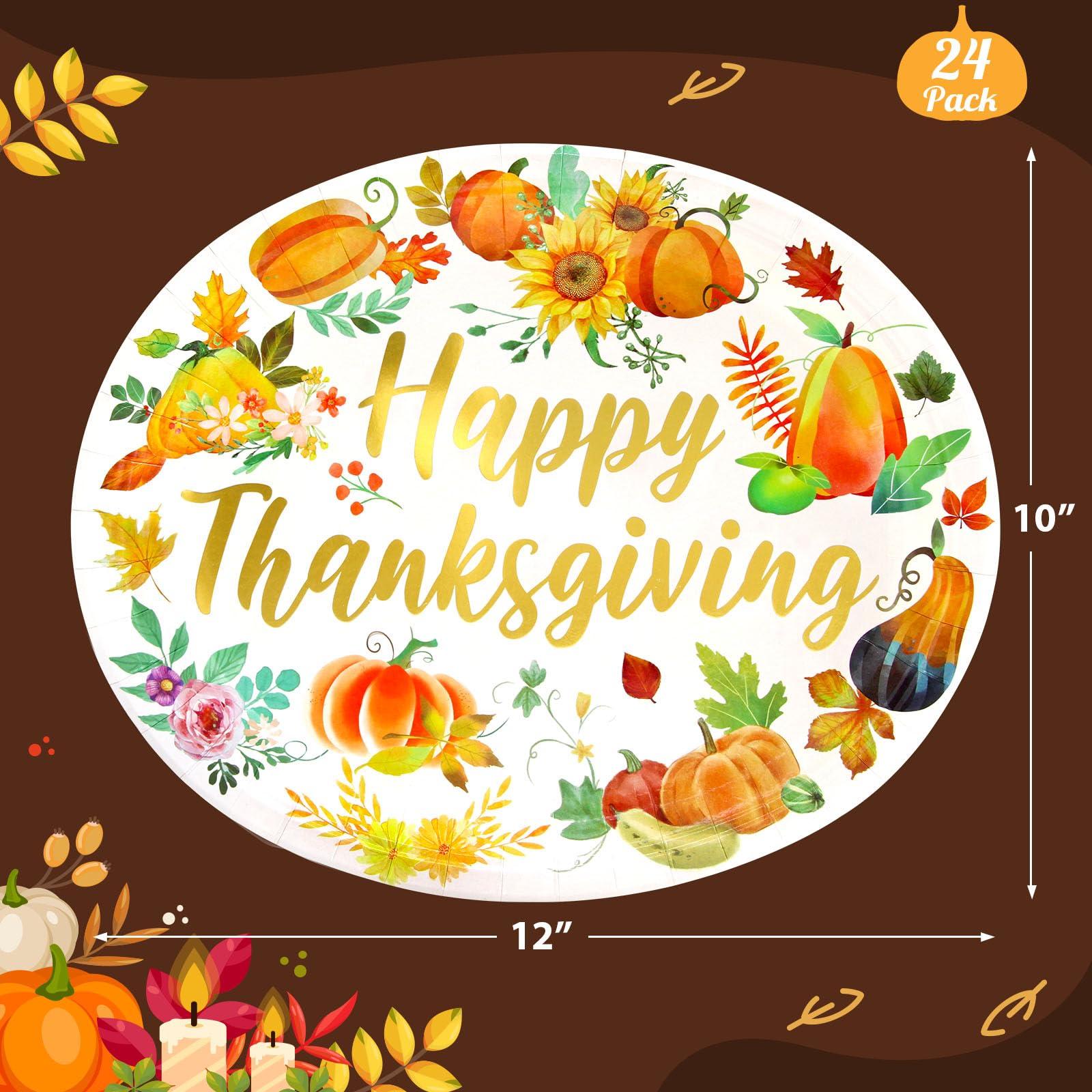 Fancy Land Thanksgiving Oval Paper Plates Disposable Pumpkin Plates Fall Serving Dinner Platter for Autumn Harvest Holiday Party Supplies Decor 24 ct 10\" X 12\"