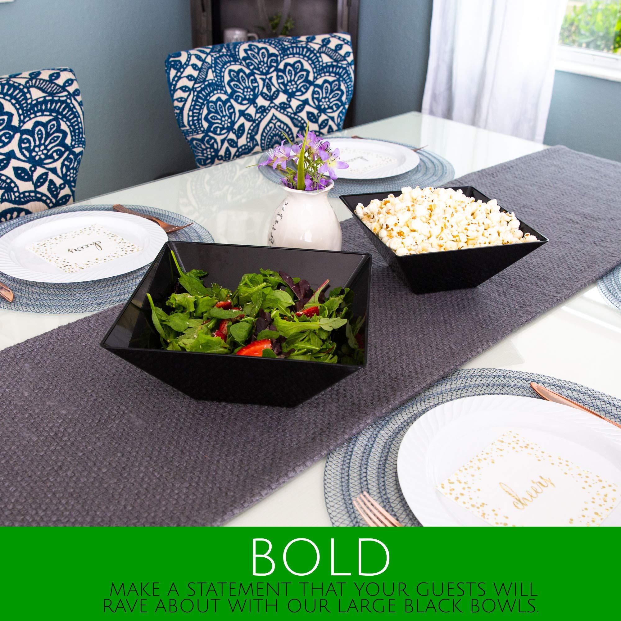 PLASTICPRO PLASTICPRO Disposable Square Plastic Serving Bowls Extra Heavy Duty for Party\'s Snack or Salad Bowl, Heavy Duty, Elegant (Large, Black)