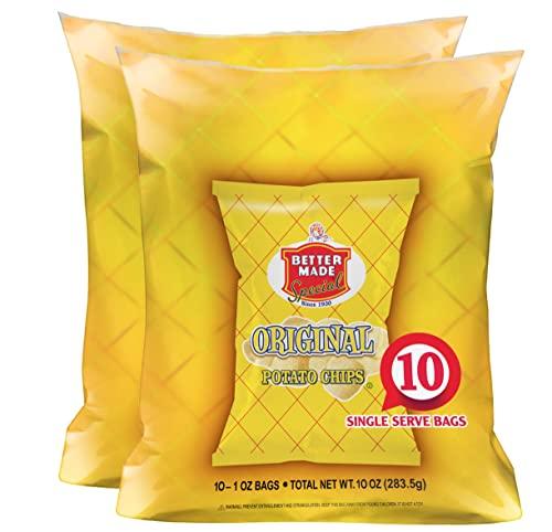 Better Made Better Made Special Original & BBQ Flavor Potato Chips 2 Ten Packs (20) x Lunch Snack Bags 1oz (10 of Each Flavor) - Gluten Free - Family Owned in Detroit - Variety Pack