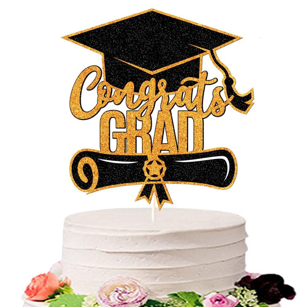 Sodasos Sodasos Glitter Congrats Grad Cake Topper,2024 Graduation Cake Topper,Congrats Grad Party Cake Decorations Supplies for Senior High School College Grad Party Supplies (Orange and black)
