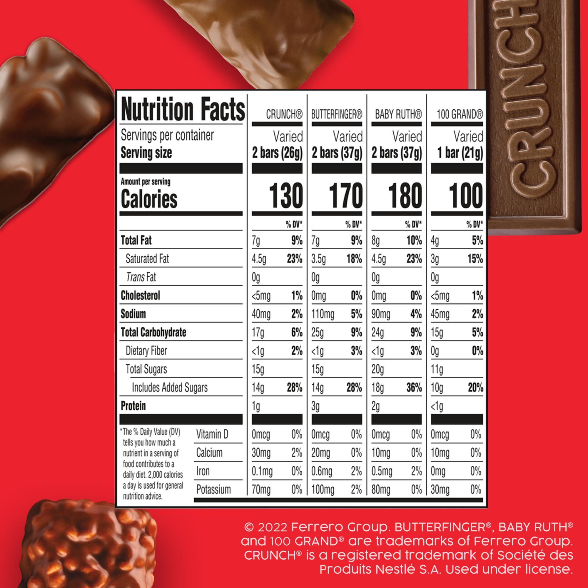 Butterfinger Butterfinger, CRUNCH, Baby Ruth and 100 Grand, Bulk 60 Pack, Assorted Fun Size Chocolate Candy Bars, Stocking Stuffers, 37.2 oz