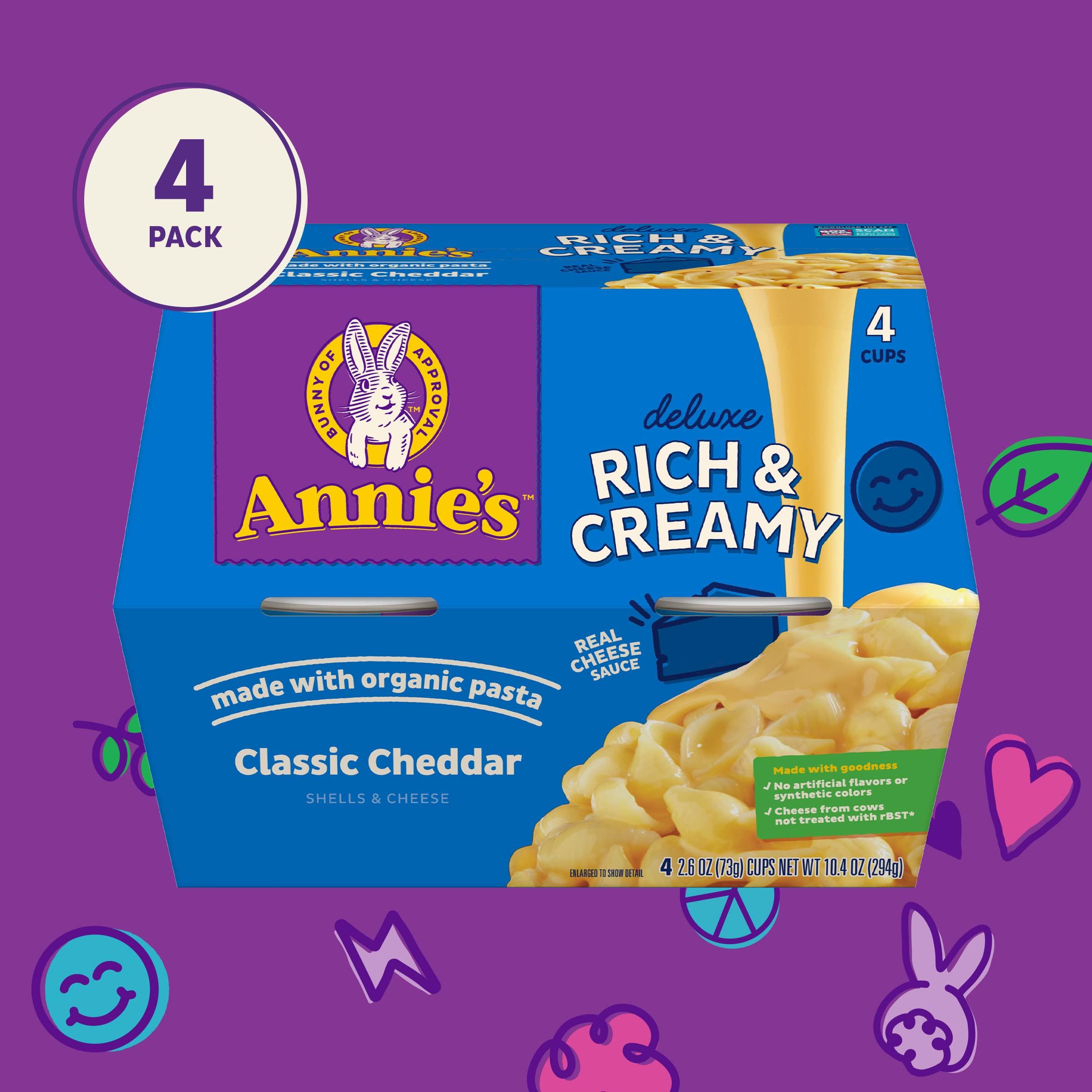 Annie's Homegrown Annie\'s Classic Cheddar Deluxe Rich and Creamy Microwave Mac & Cheese with Organic Pasta, 4 Ct, 2.6 OZ Cups