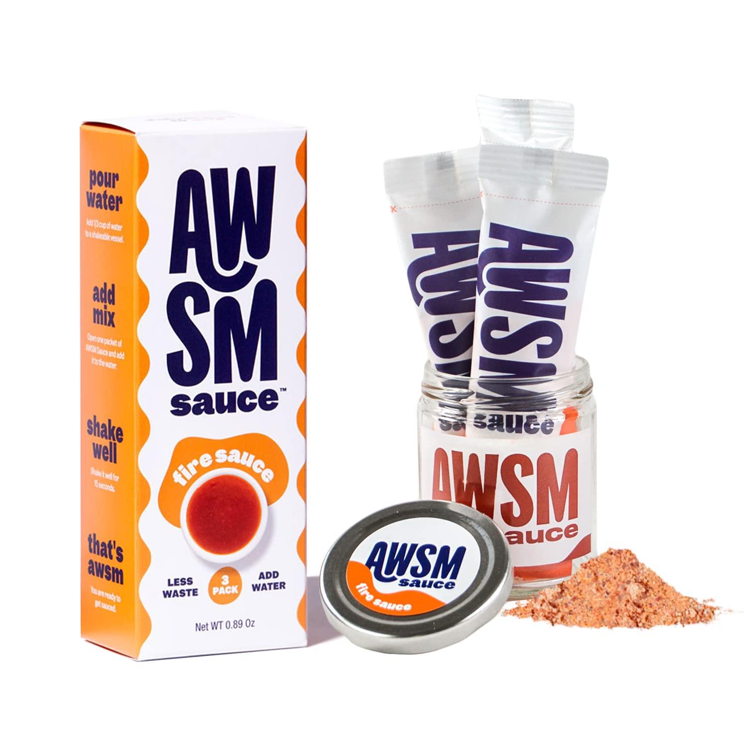 AWSM Sauce AWSM Sauce Chesapeake Fire Powdered Sauce | Savory and Spicy Hot Sauce, Just Add Water, Low Waste, Delicious and Sustainable Powdered Fire Sauce | Starter Kit, 1 Jar & 3 Sauce Packets