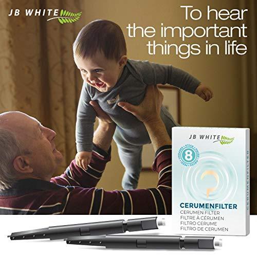 JB WHITE JB White 8 Wax Filters for Hearing Aids compatible with Phonak Cerustop Wax Guards | Widex Nanocare | Oticon ProWax MiniFit | Siemens Signia 3.0 | Resound | Hearing Aid Replacement Filter (8pcs 1.3mm)