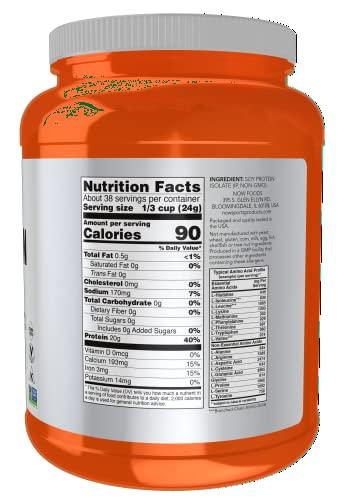 NOW NOW Sports Nutrition, Soy Protein Isolate 20 g, 0 Carbs, Unflavored Powder, 2-Pound