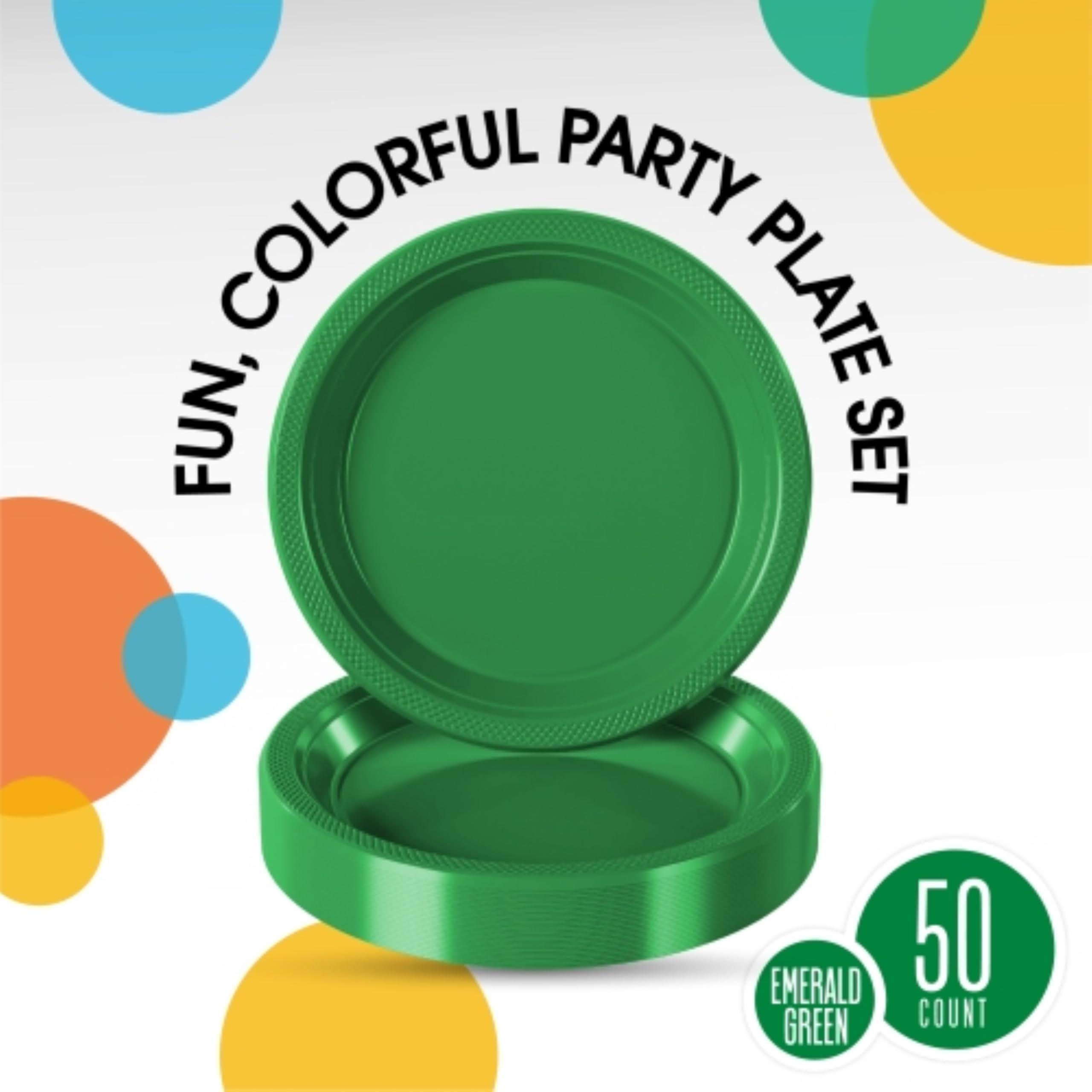 Exquisite Exquisite Green Plastic Plates Disposable 9\" Green Plastic Dinner Plates 50 Pcs Green Disposable Plates Plastic Plates For Party Plates Disposable Heavy Duty 350 GSM Green Plates For Party