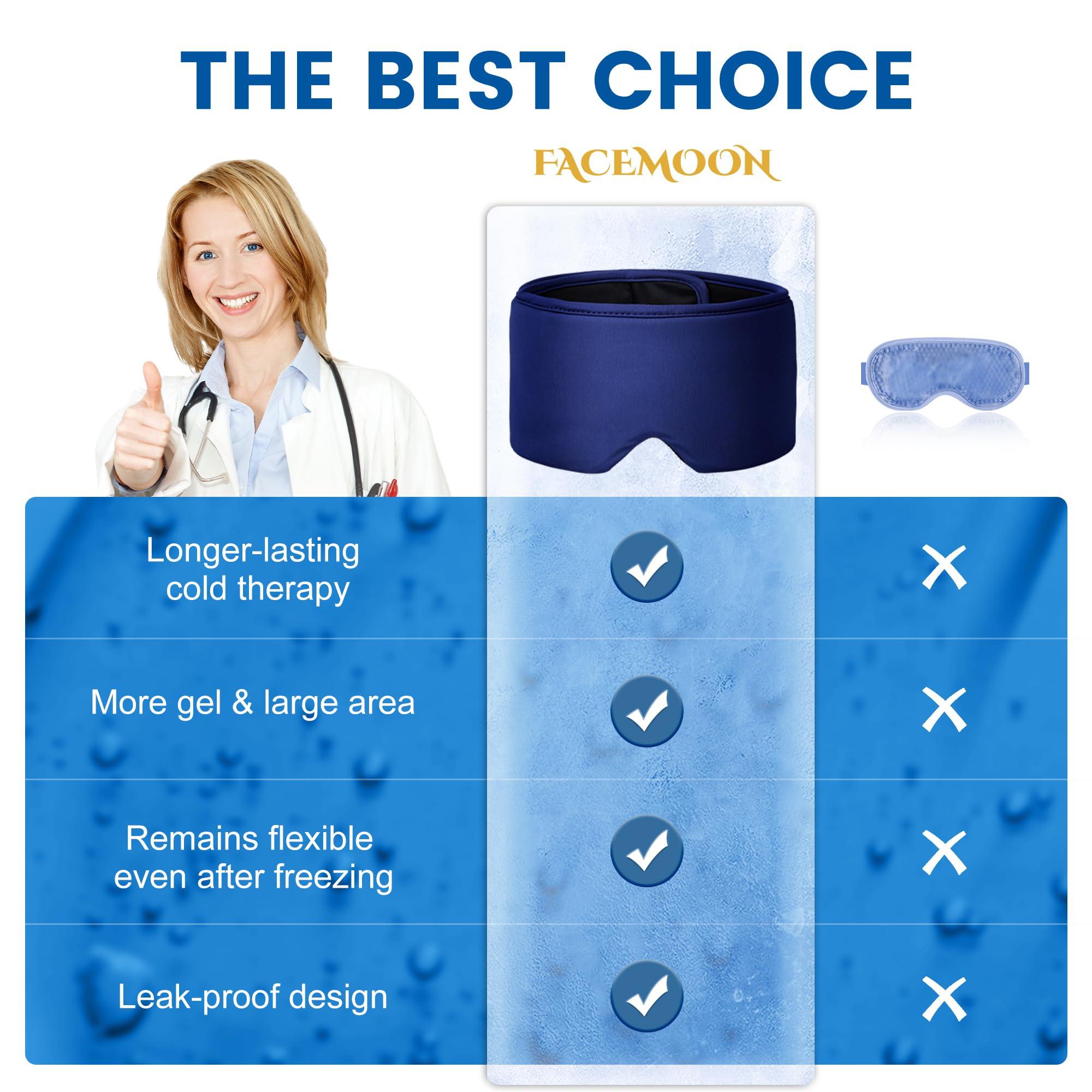FACEMOON Migraine Relief Cooling Eye Mask- Cold Compress, Ice Cold Sleep Mask for Puffy Eyes, Dark Circles, Migraine & Headache Relief, Soft Thick Gel for Long Lasting Comfort FSA HSA Eligible-Blue