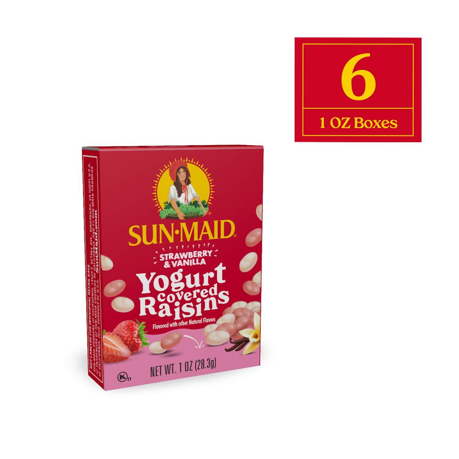 Sun-Maid Sun-Maid Strawberry & Vanilla Yogurt Coated Raisins - (6 Pack) 1 oz Snack-Size Box - Yogurt Covered Dried Fruit Snack for Lunches and Snacks