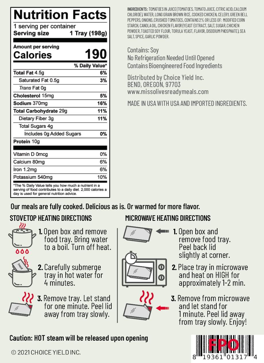 MISS OLIVE'S Miss Olive\'s Variety Pack Microwavable Ready to Eat Lower Sodium Ready Meals (Bundle of 6)-1 of each flavor