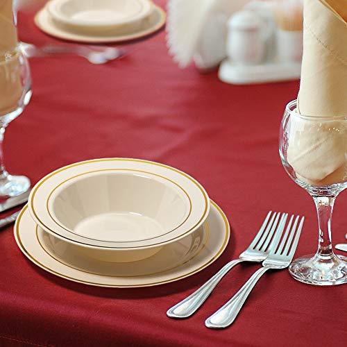 Oasis Creations Gold Rimmed Ivory Bowls - 12 ounce - 50 Count - Hard Plastic - Disposable or Reusable - Dessert Bowls - Salad Bowls- Cereal Bowls - Pasta Bowls - Ideal for Weddings, Parties, Gatherings, Events &More!