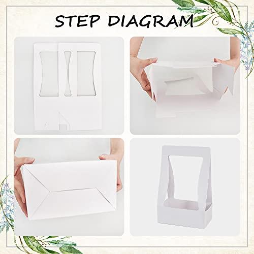 BEISHIDA BEISHIDA 5 PCS White Flower Bouquet Boxes Craft Paper Gift Bags with Handle for Bouquet Packaging Floral Wrap Florist Supplies Basket Graduation Wedding Valentine Gift Crafts(8 x 4.7 x 12.6 in)