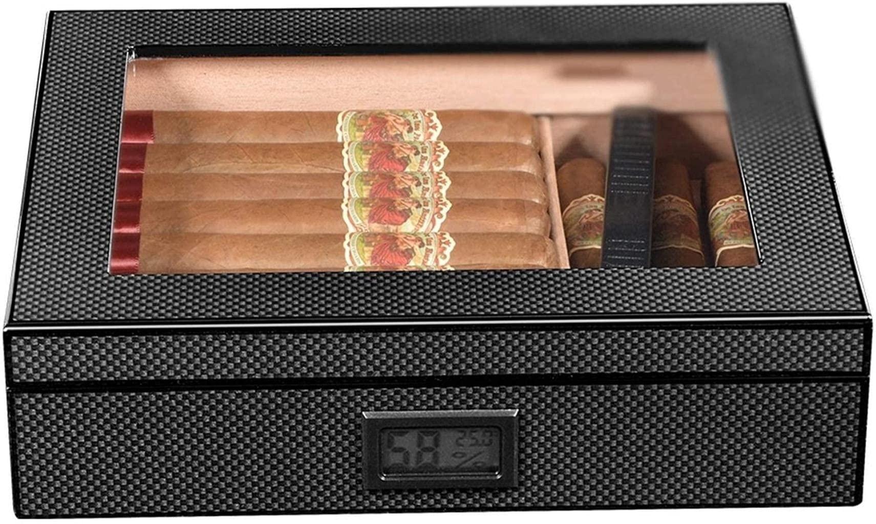 HongLianRiven HongLianRiven Cigar Box Humidor Classic Cigar Box with Digital Hygrometer and Humidifier Glass Top Cigar Cabinet