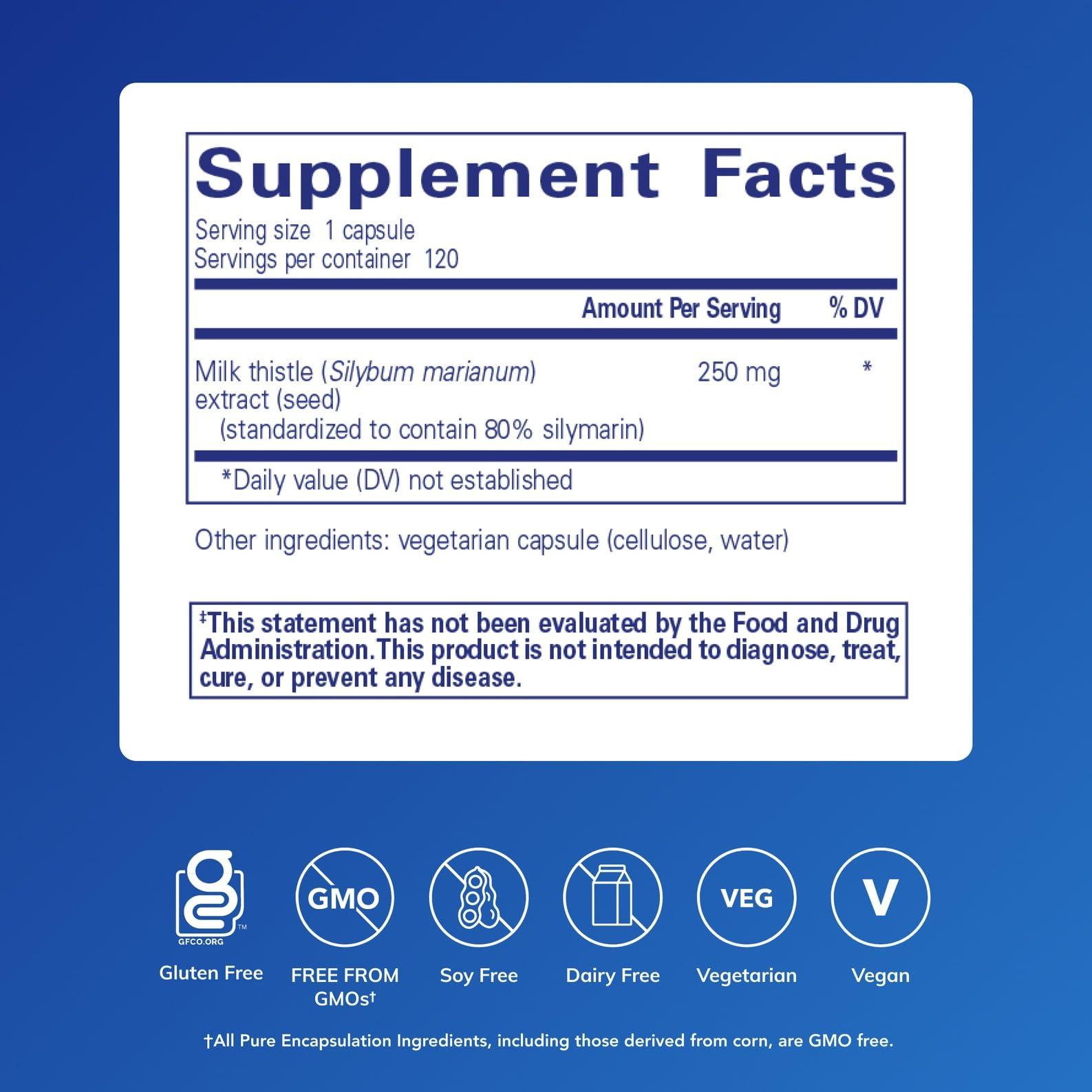 Pure Encapsulations Pure Encapsulations Silymarin - 250 mg Milk Thistle Per Capsule - Liver Health Support - Antioxidants Supplement - Non-GMO & Vegan - 120 Capsules