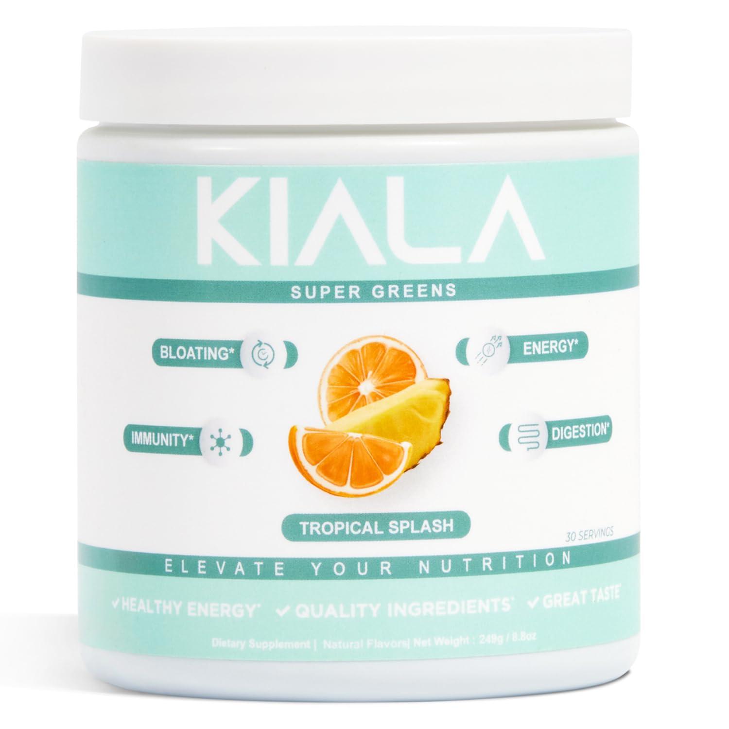 Kiala Nutrition Kiala Nutrition Super Greens, Organic Greens Powder with Spirulina & Chlorella for Digestion, Gut Health, Immunity & Energy, Gluten Free, Vegan, Daily Support for Women, Tropical Splash, 30 Servings