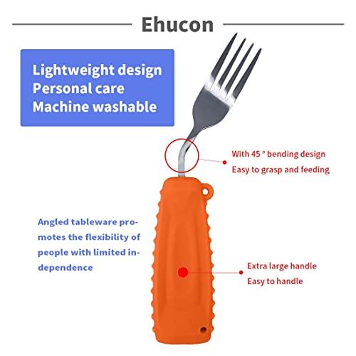 Ehucon Ehucon Adaptive Weighted Silverware Utensils Angled Fork for Hand Tremors Parkinsons,Weighted Utensils with Non-Slip Easy Grip Handles for Independent Eating(Left Hand,Orange,Pack of 1)