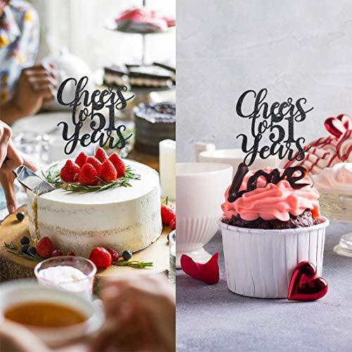 MAGJUCHE 51 Black Glitter Happy 51st Birthday Cake Topper, Cheers to 51 Years Party Cake Topper Decorations, Supplies