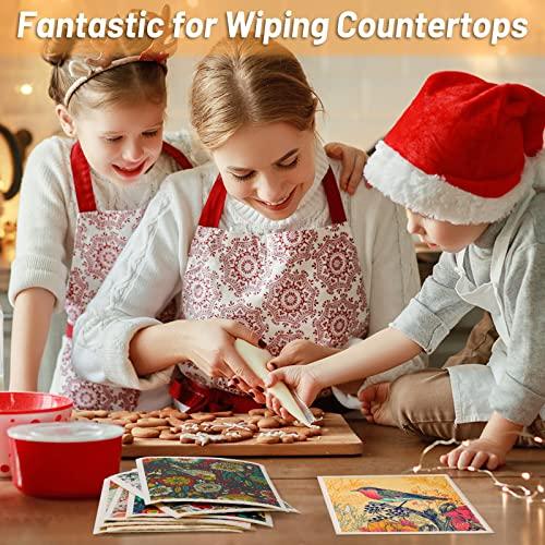 Lucomb Lucomb 8 Pack Swedish Dishcloths for Kitchen, Reusable Soft Kitchen Towels Dish Cloths Set Absorbent Sponge Cleaning Washable Quick Drying Bar Hand Washing (Birds Flowers)