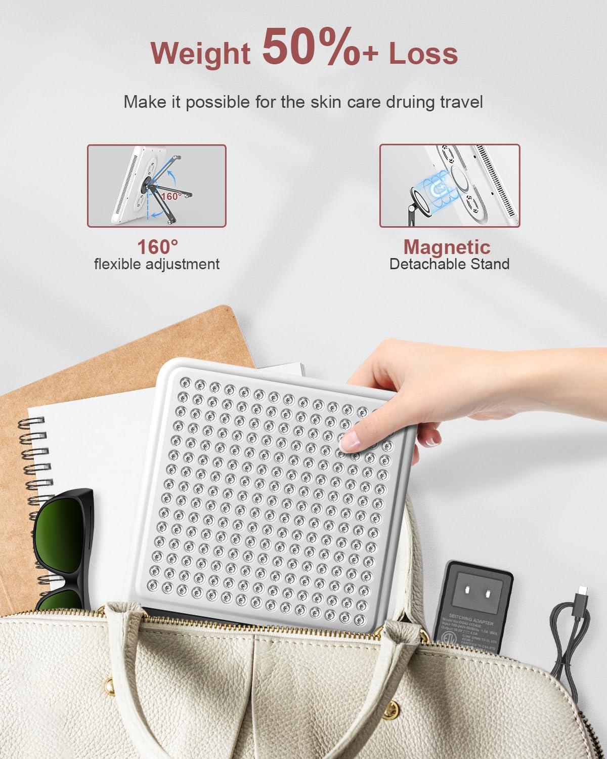 Astarexin Astarexin Red Light Therapy Face & Body Panel, 225 Dual Chip LED, 660nm & 850nm Wavelengths, Portable with Stand & Timer, White