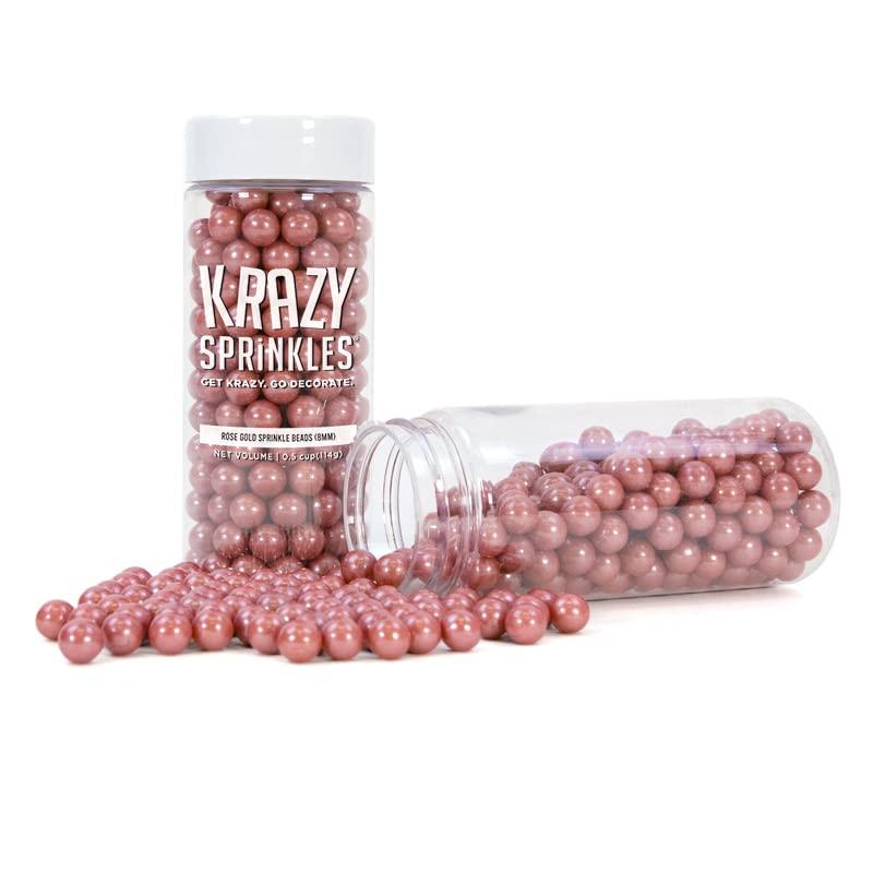 Bakell Krazy Sprinkles Rose Gold Pearl 8mm Beads - (1/2 cup 1x Jar) | Sprinkles for Baking & Decorating by Bakell