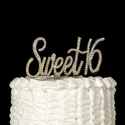 Ella Celebration Ella Celebration Sweet 16 Cake Topper Crystal Rhinestone 16th Birthday Party Gold Decoration (Sweet 16 Gold)