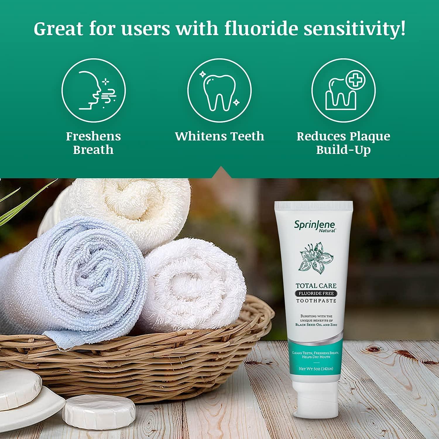 SprinJene SprinJene Natural Total Care, Fluoride Free Toothpaste for Strong Teeth & Gums | Natural Toothpaste for Cavity Protection | 4 Pack