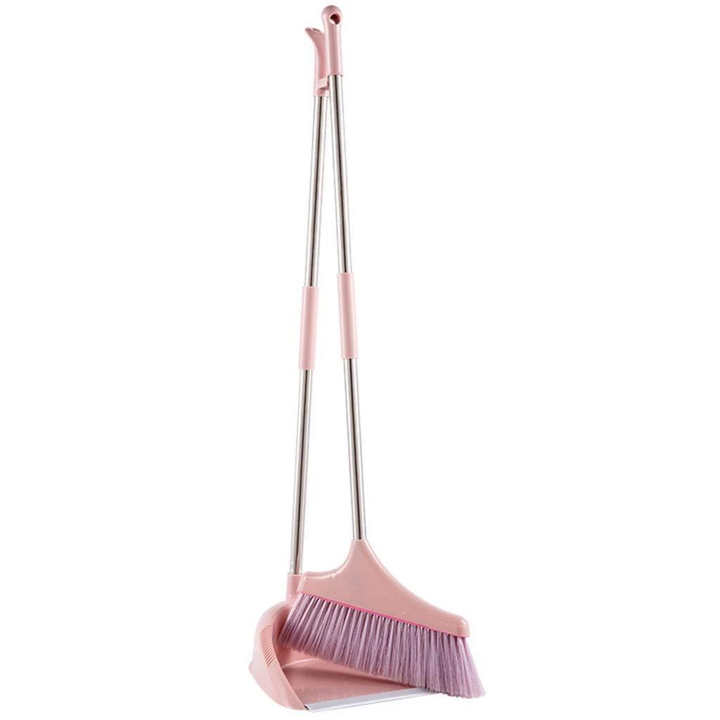 Brush with Bamboo brooms NLIAN- Long Handled Dustpan and Brush Set, 75 Bevel Stand Up Design Accommodates Any Hand Brush Best Dustpans for Home Lobby Shop Garage (Color : Pink)