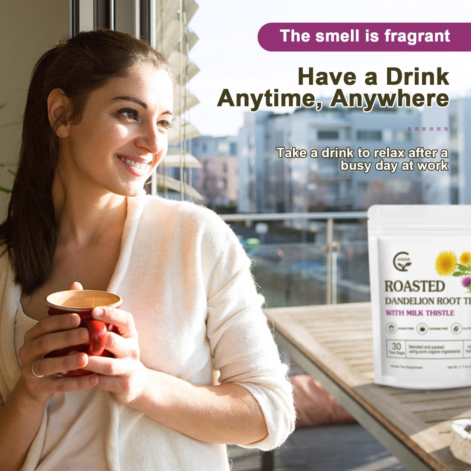 GORNVB Organic Roasted Dandelion Root Tea with Milk Thistle Tea - Supports Kidney Function and Liver Function, 30 Tea Bags