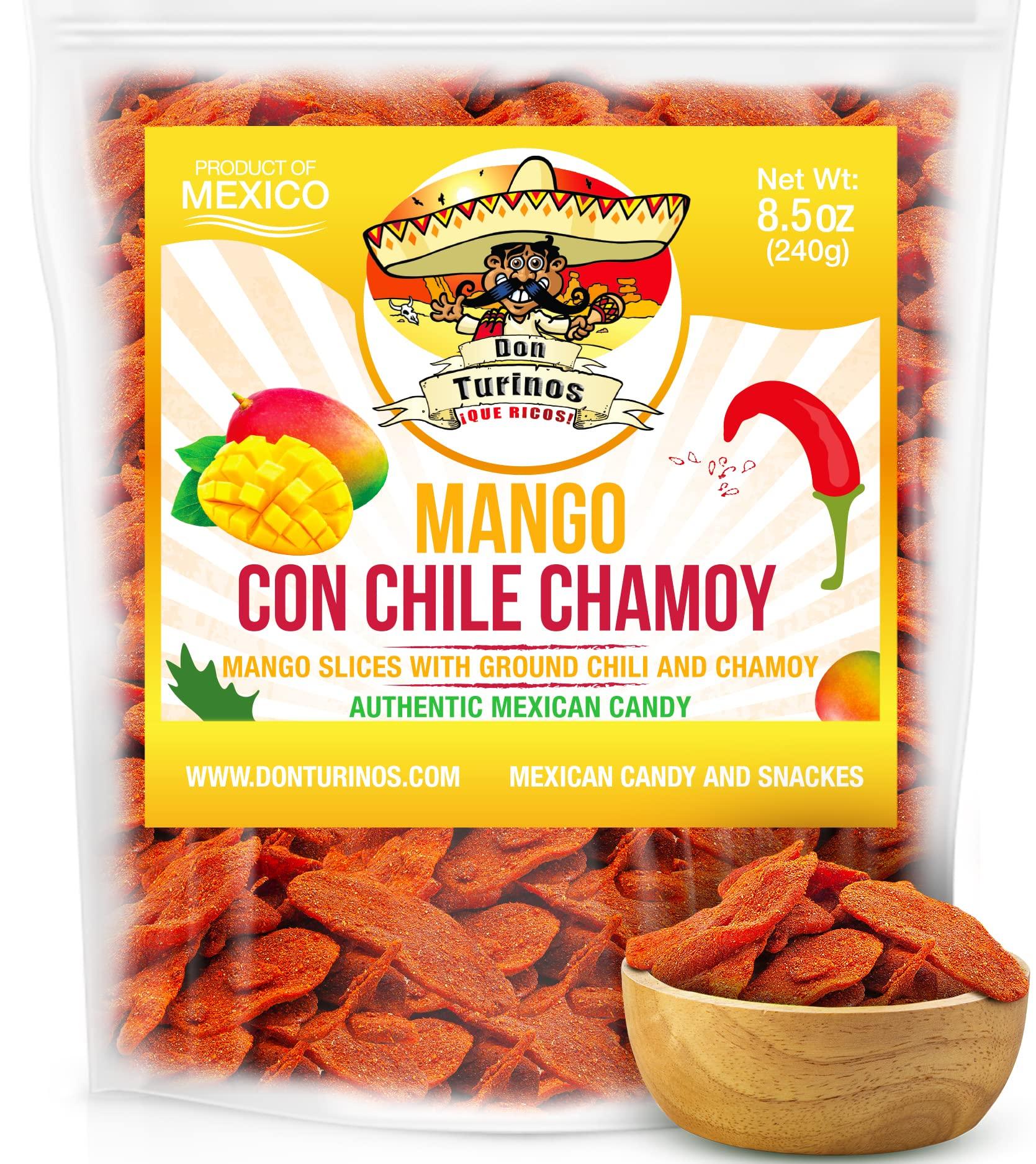 DON TURINOS ¡QUE RICOS! Chili Chamoy Mango Slices, 8.5 oz. Bag of Authentic Mexican Dry Fruit Candy, Sweet and Spicy Flavor, Fresh and Natural Dulce Mexicano, by Don Turinos