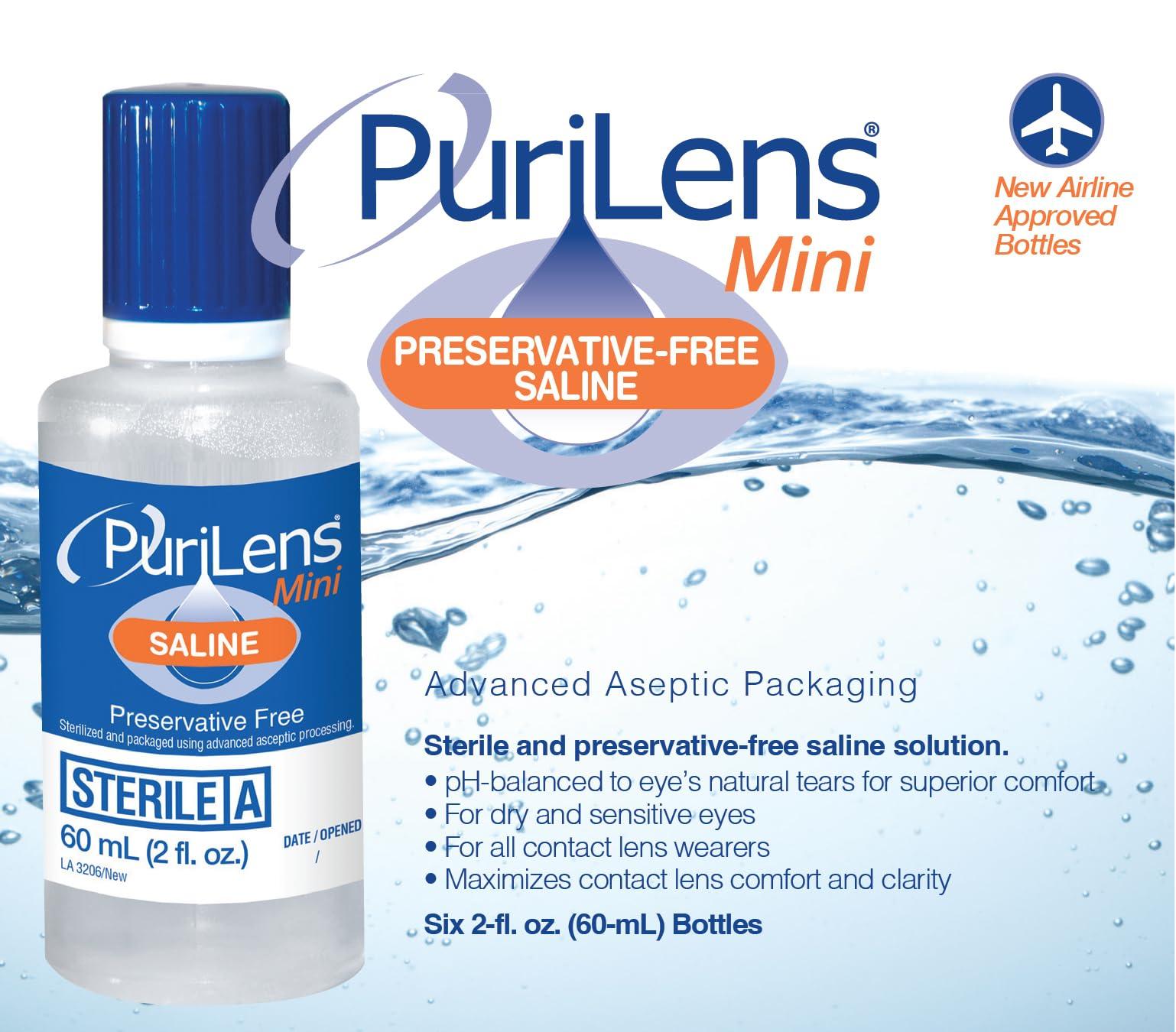 Purilens Purilens Mini Preservative-Free Contact Lens Saline 60ml (2 fl. oz.) 6 Pack