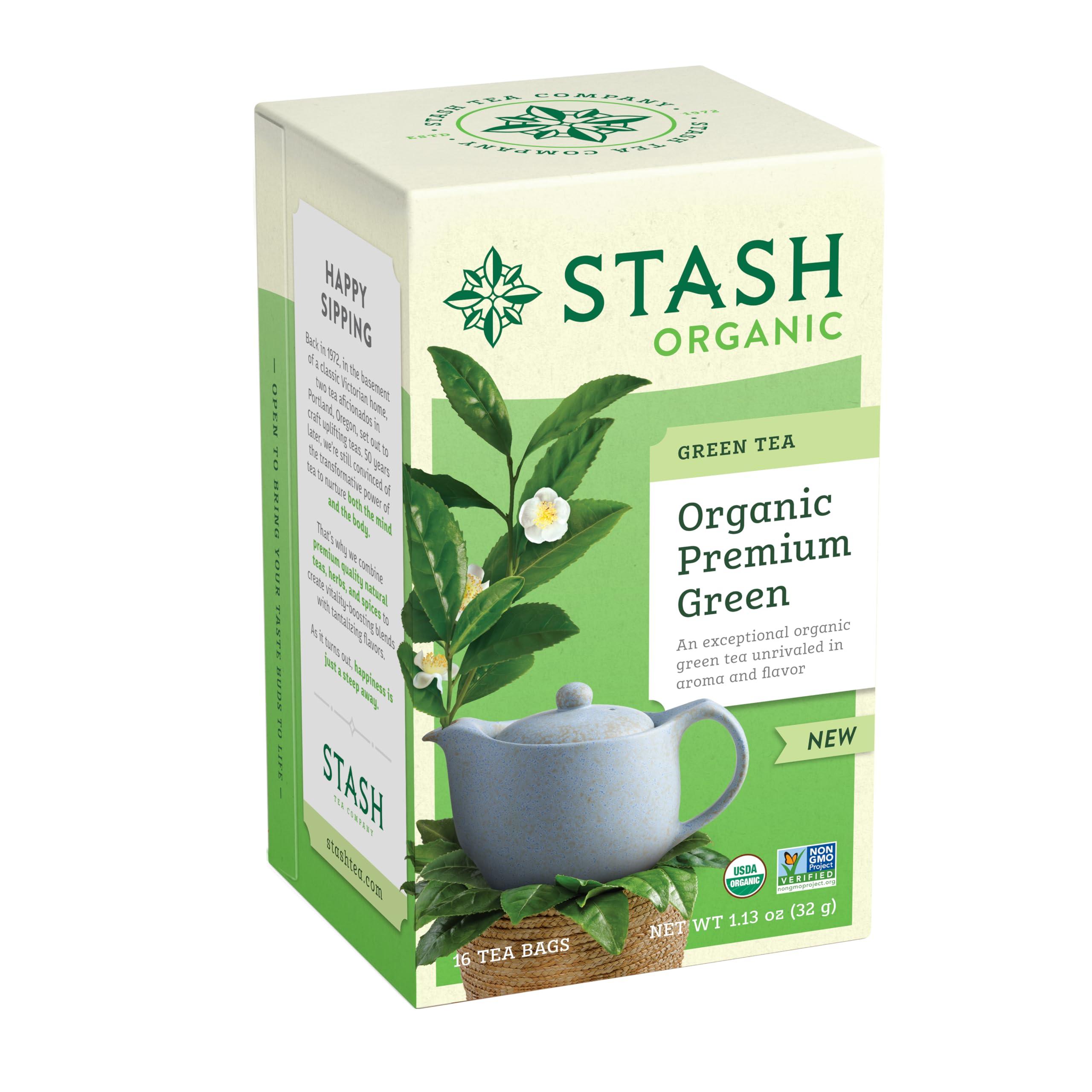 Stash Stash Tea Organic Premium Green Tea, Caffeinated, Non-GMO Project Verified, Serve Hot or Iced, 96 Tea Bags, 16 count (6 pack)