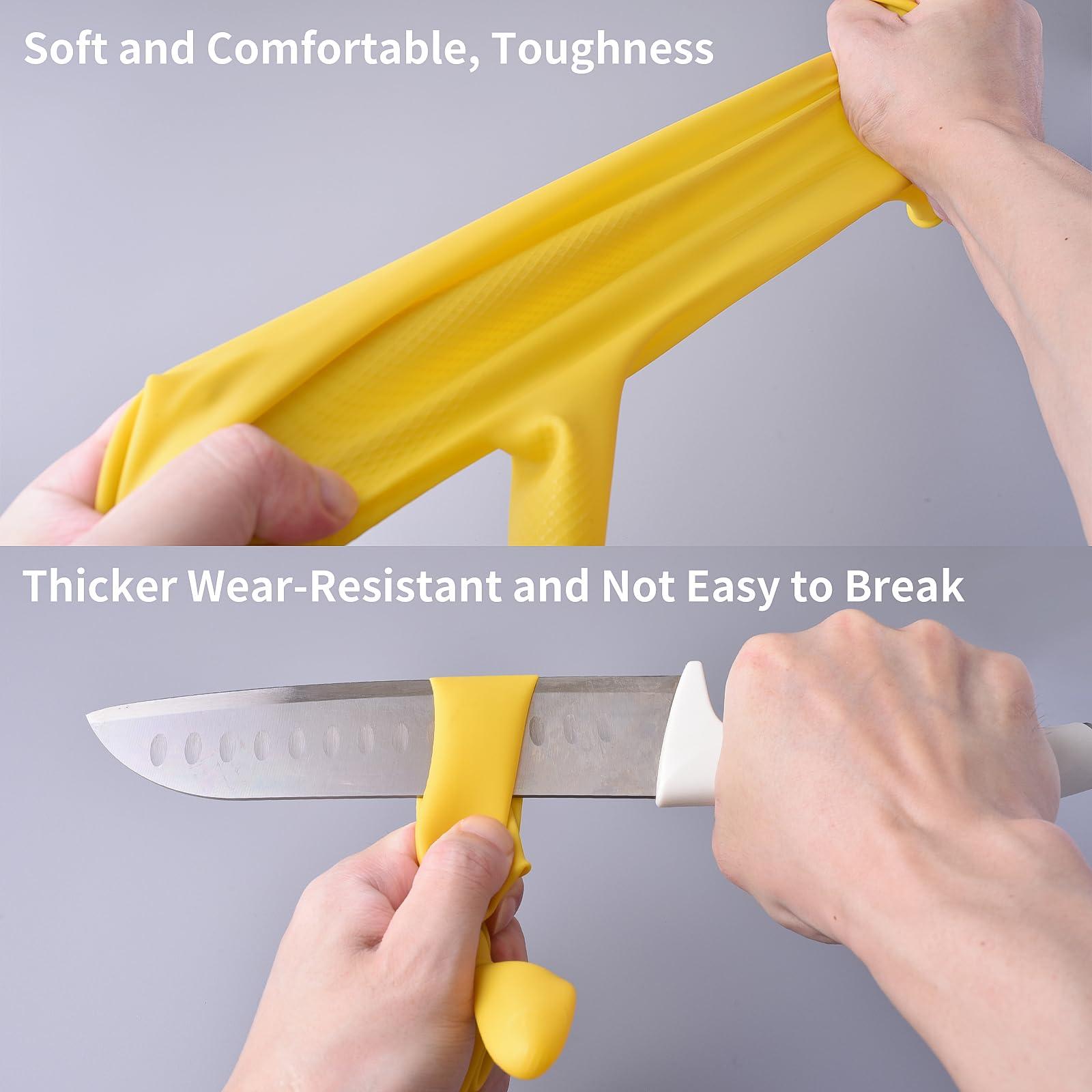 Disfore Disfore Rubber Cleaning-Dishwashing Gloves Kitchen-Dish - Thicken Kitchen Gloves for Washing DishesReusable Rubber Gloves for Dishwashing2 Pairs Yellow Beige Medium