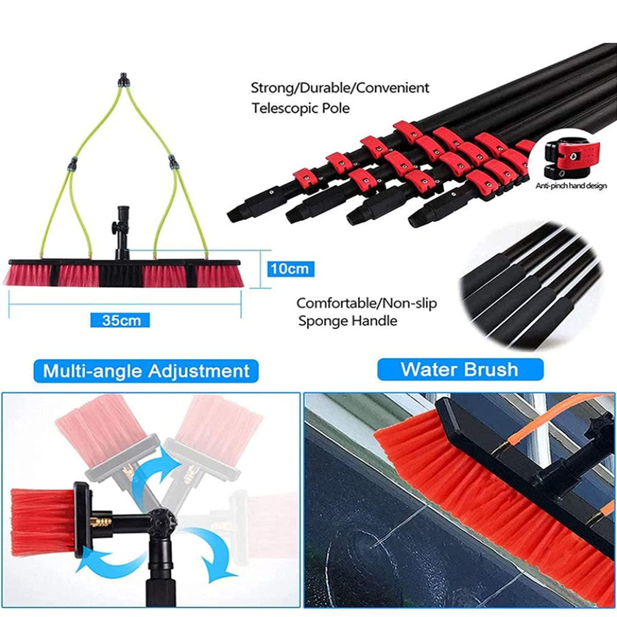 wzfdm Water Fed Pole Kit, Telescopic Solar Panels Cleaning Pole Window Cleaning Equipment, Adjustable Height and 30Cm Cleaning Brush,24FT/7.2m