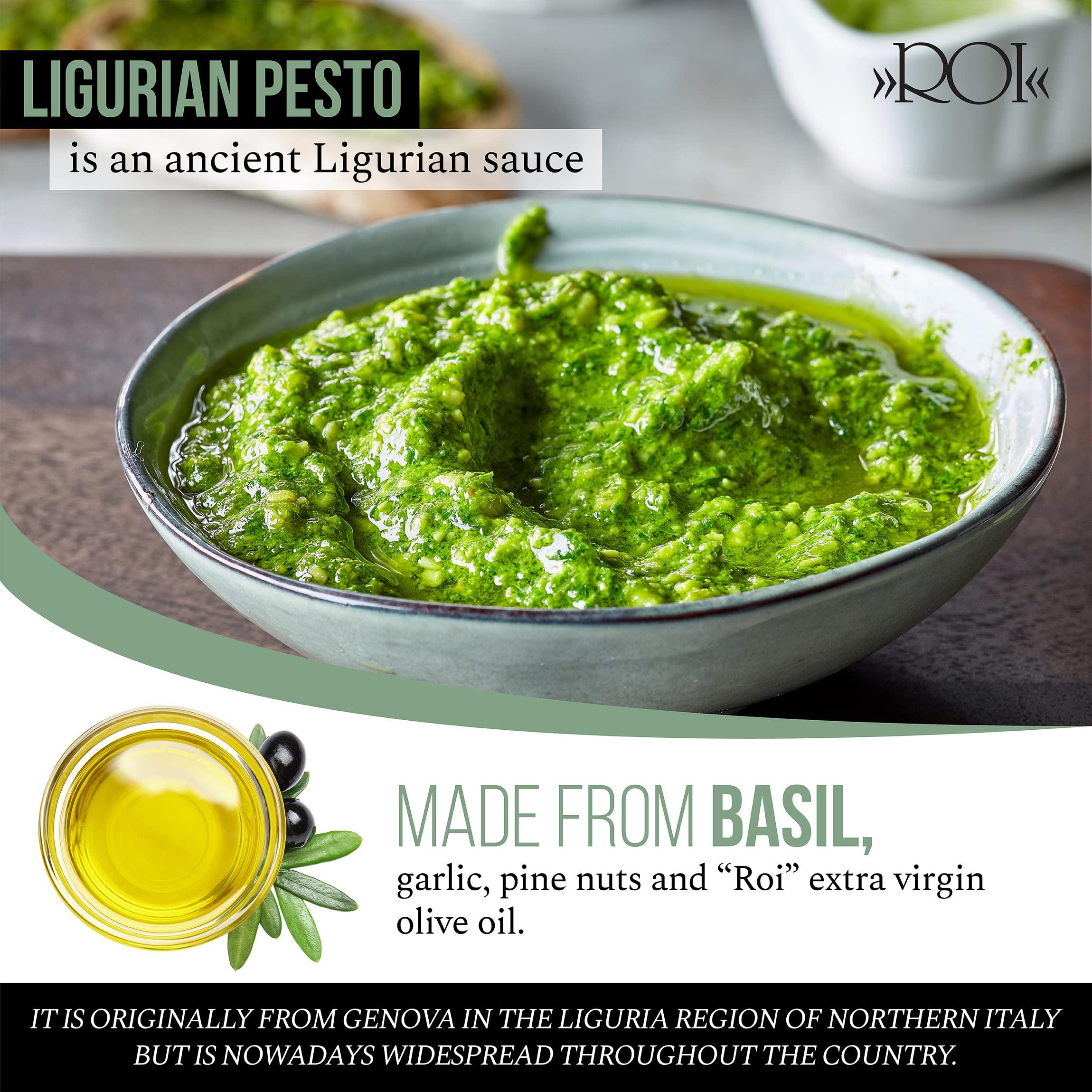 ROI ROI Pesto Sauce - Vegan Pesto - Fresh Ligurian Basil Pesto and ROI Ligurian Italian Extra Virgin Olive Oil First Cold Pressed - Cucina Olive Oil