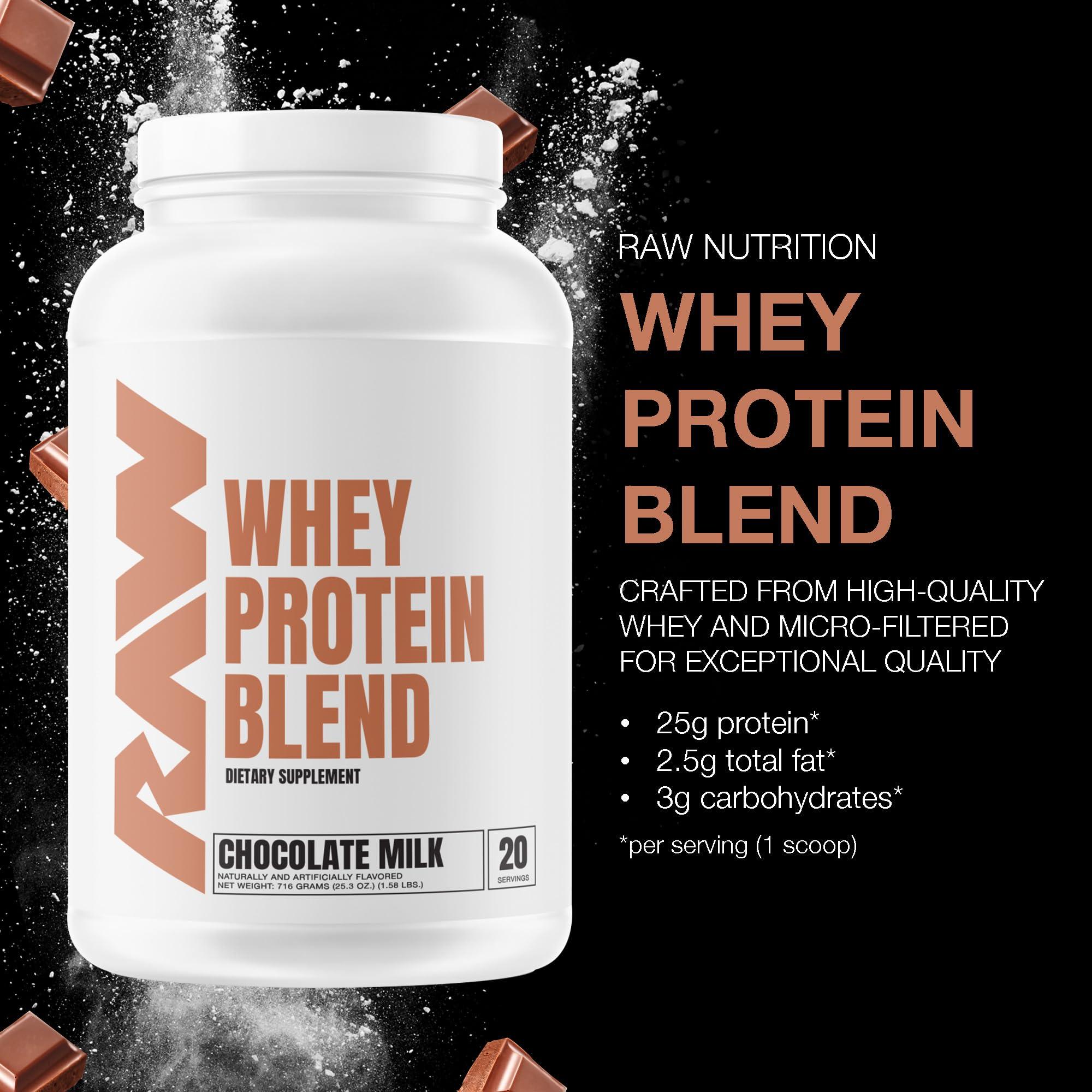 RAW RAW Whey Protein Powder Blend, Chocolate Milk (20 Servings) - Grass-Fed Microfiltered Protein Isolate for Muscle Growth & Recovery - Pre & Post Workout Sports Nutrition Supplement for Men & Women