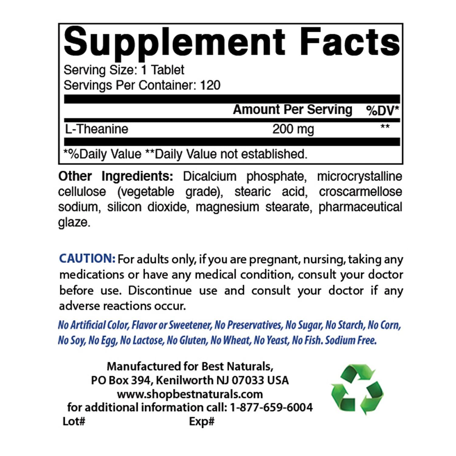 Best Naturals Best Naturals GABA Supplement 750mg & L-Theanine 200mg