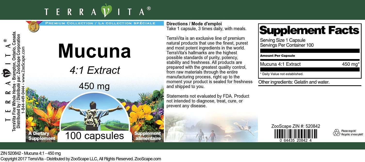 TerraVita Mucuna 4:1-450 mg (100 Capsules, ZIN: 520842) - 2 Pack