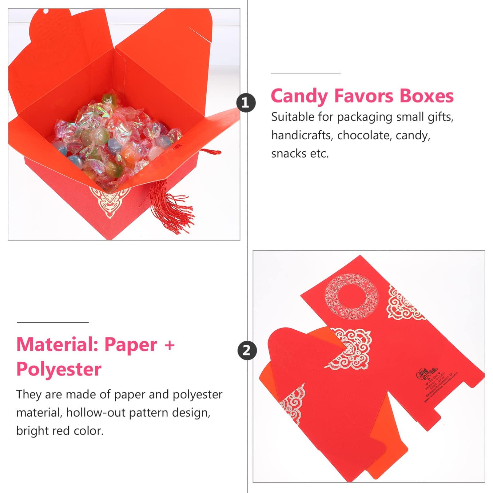 BESTOYARD BESTOYARD 20pcs Boxes Chinese Candy Box Cookie Container Red Tassel Wedding Candy Containers Chinese Tassel Wedding Party Favor Gift Packing Box Souvenir Box Chocolate Box Bride Paper