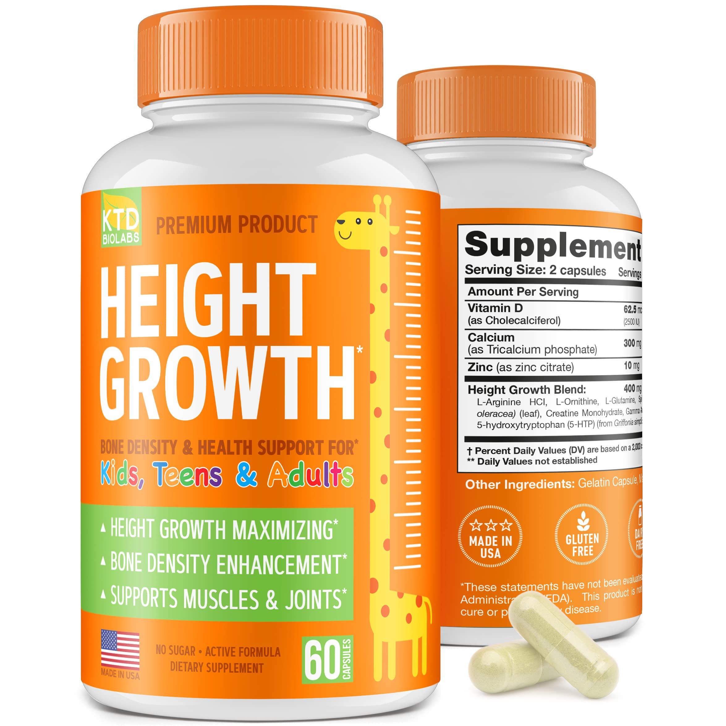 KTD BIOLABS KTD BIOLABS Height Growth Maximizer - Made in USA - Natural Height Increase Booster & Teen Vitamins - Pills to Grow Taller at Any Age - Bone Growth Supplement for Adults & Kids