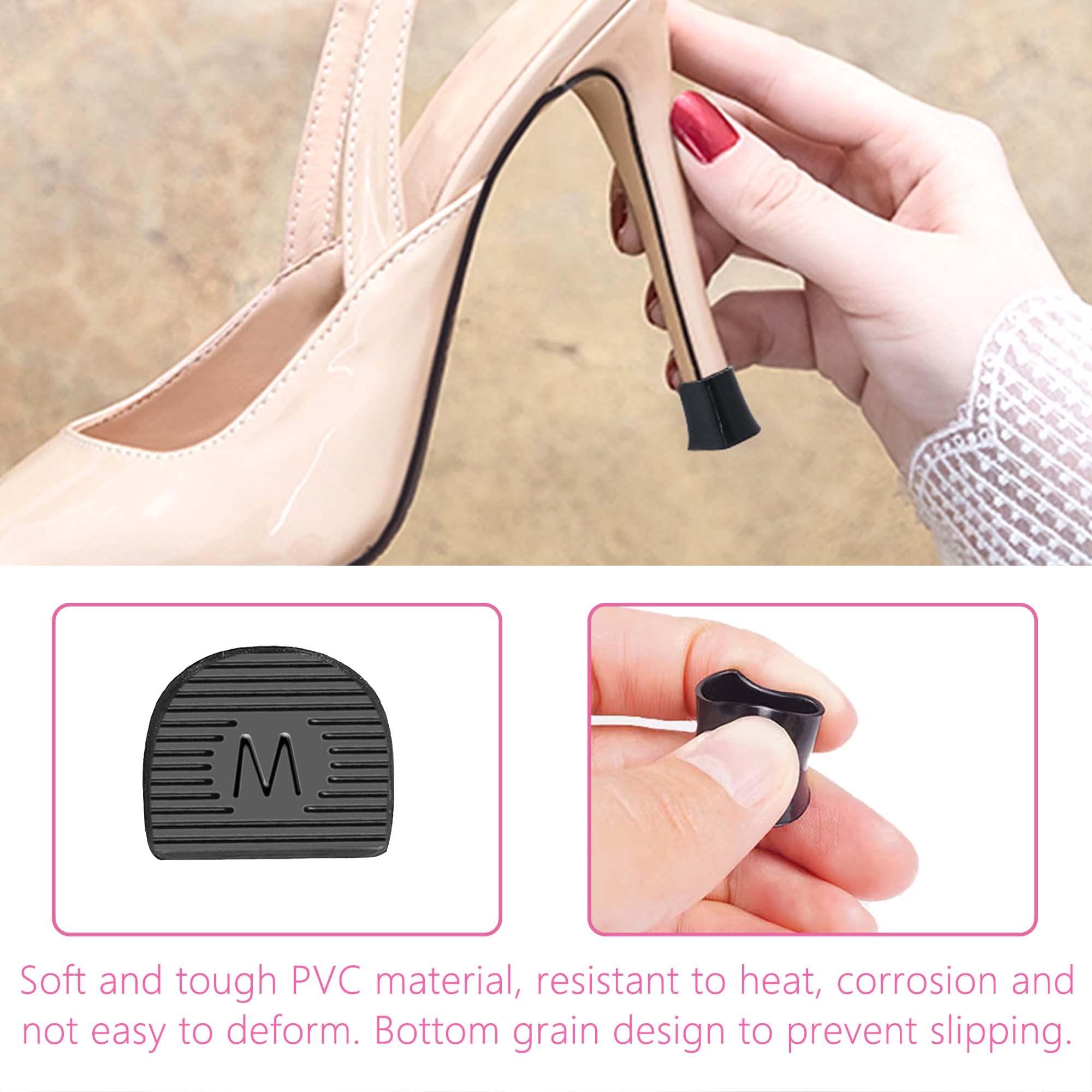 SooGree High Heel Protectors Stiletto Heel Repair Caps Covers & Heel Stoppers 4 Sizes High Heel Tip Covers, Noise Reducing, Slip-No Caps (8 Pairs Apricot / 8 Pairs Black)